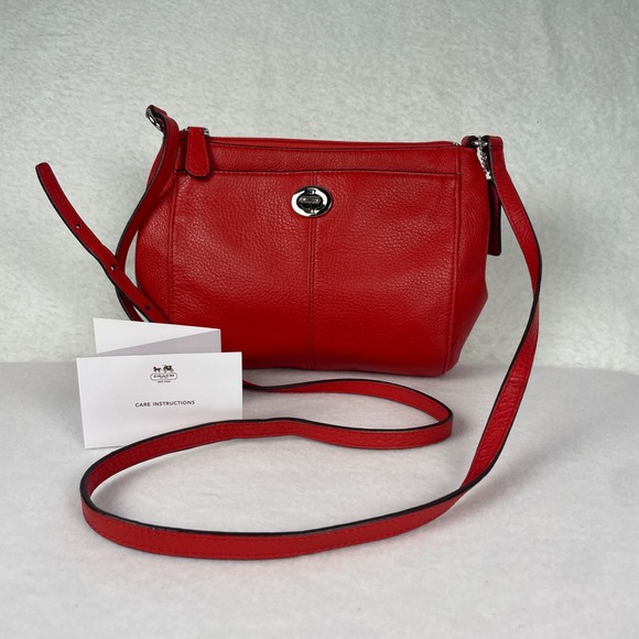 Coach Park Swingpack (F51743) Silver Vermillion Pebbled Leather Preppy Luxury - Picture 6 of 14